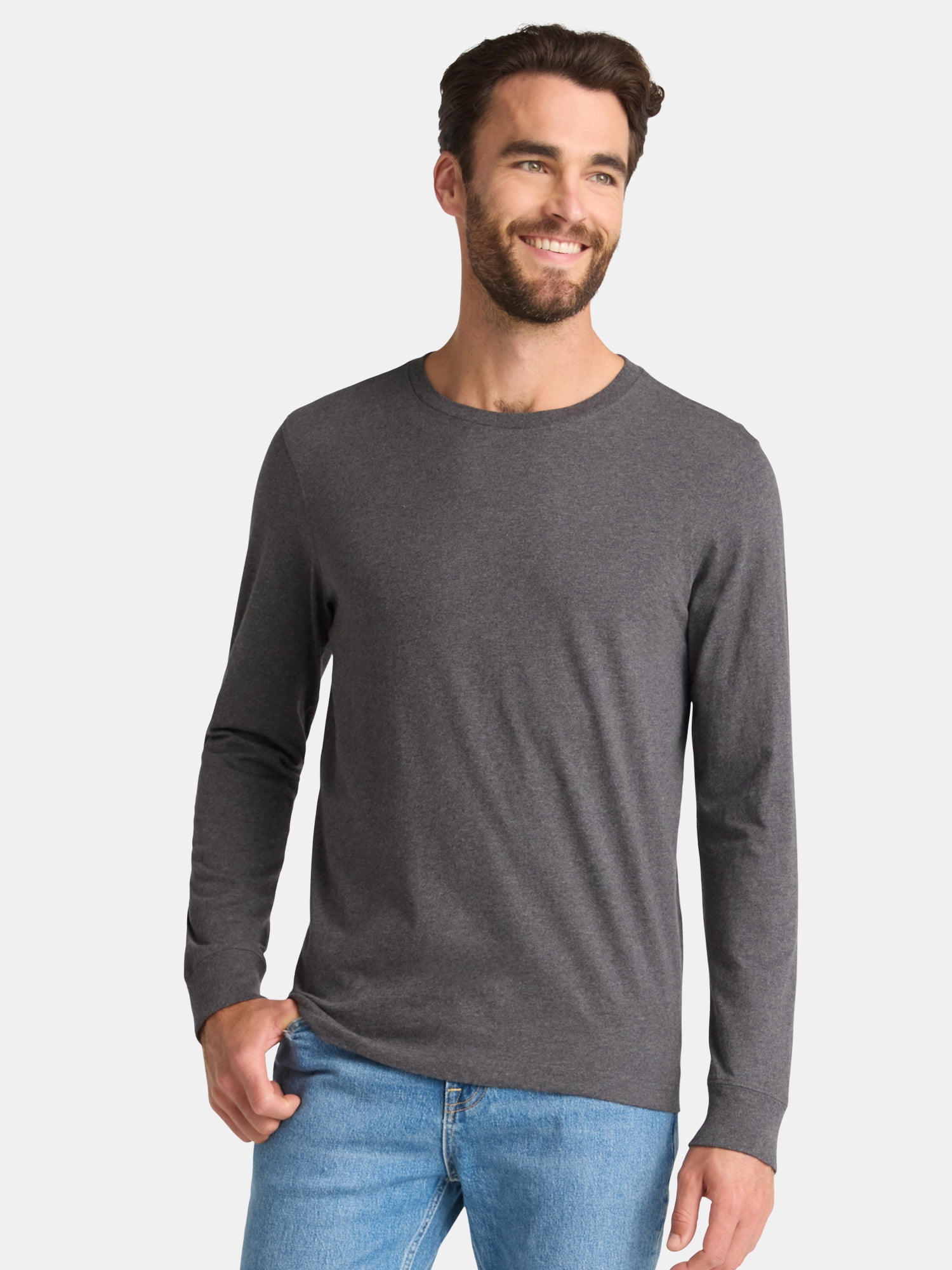 George Men's and Big Men's Cotton Crewneck Tee with Long Sleeves, 3-Pack, Sizes XS-3XL