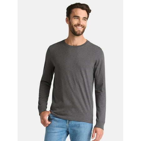 (3 pack) George Men's & Big Men's Relaxed Fit Cotton Crewneck T-Shirt with Long Sleeves, Size XS-3XL