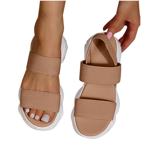 

YanHoo Clearance Flat Elastic Sandals for Women Platform Walking Elastic Ankle Strap Sandals Open Toe Summer Comfortable Athletic Soft Sandals Shoes