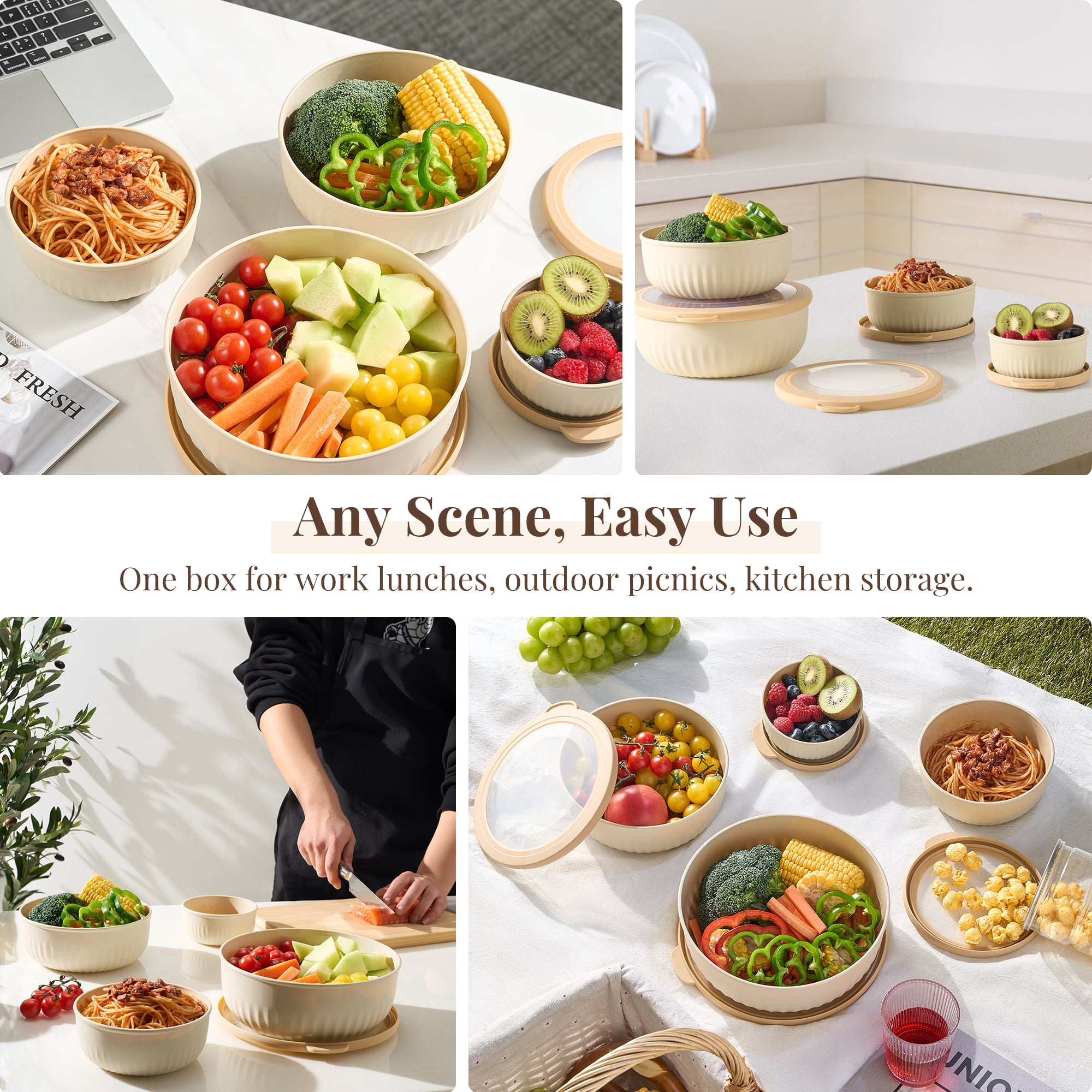 Sorbus 4-Pack BPA-Free Stackable Food Storage Containers with Tight-Seal Lids, Assorted Sizes