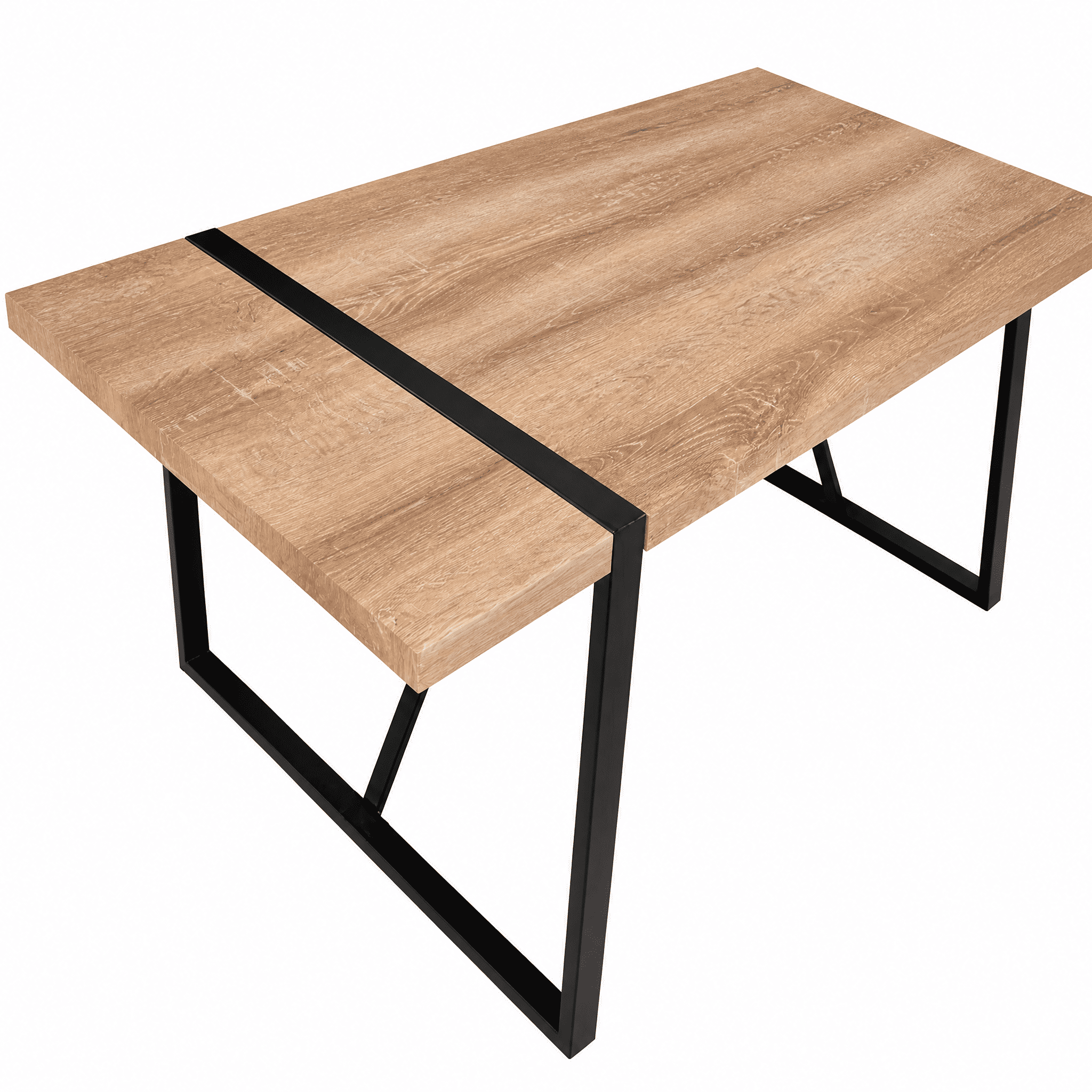 55 Inch Rectangular Modern Rustic Industrial Dining Table for 4-6 People, 1.5" Thick MDF Wood Tabletop with Black Metal Legs, Multipurpose Dining Writing Desk for Kitchen Terrace Living Room