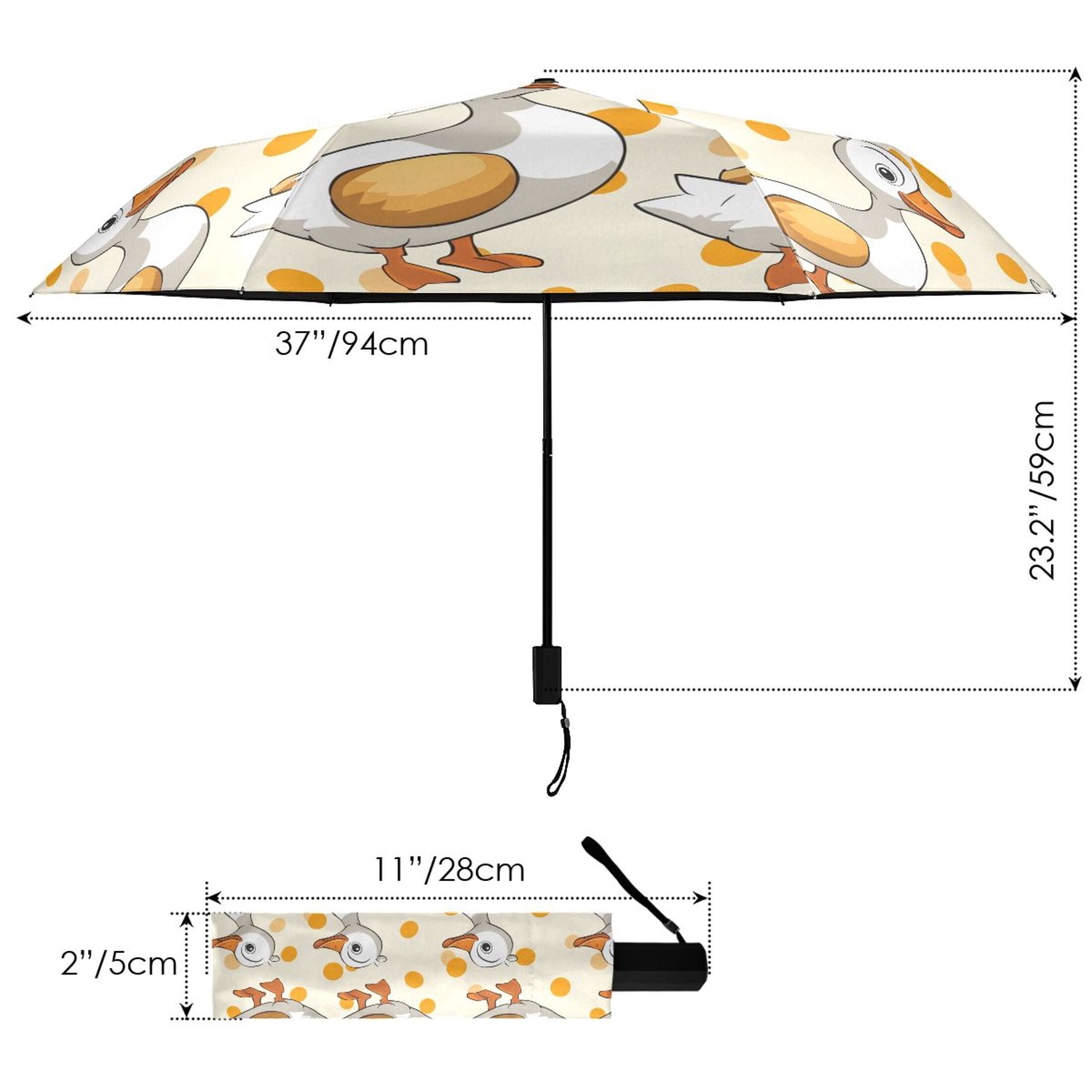 Cartoon Duck and Polka Dots Compact Sun Umbrella Windproof Travel Umbrellas for Rain Strong Portable UV Protection