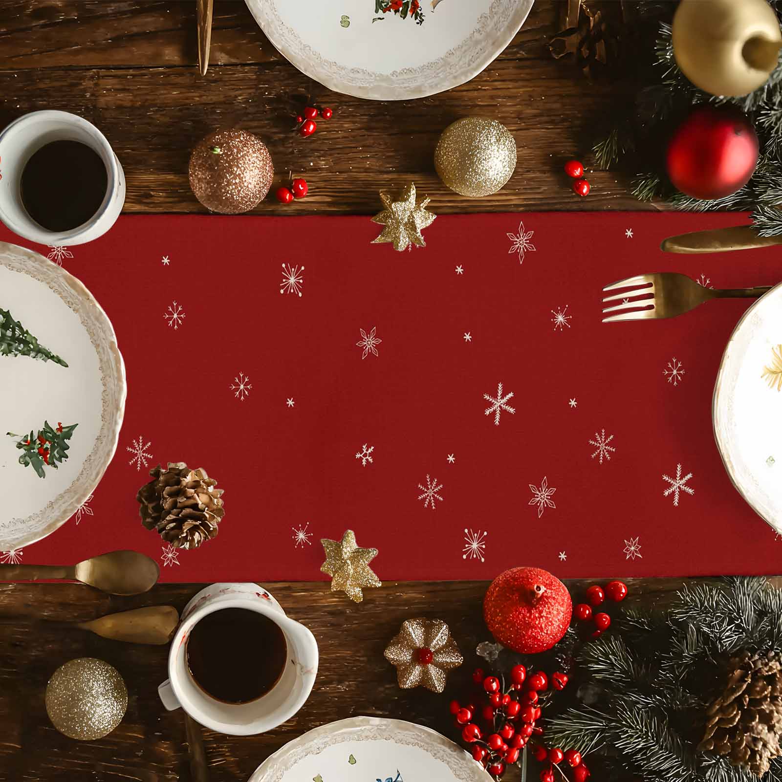 Red Christmas Tree Dresser Scarf Farmhouse, Dining Table Decorations for Wedding/Parties, Xmas Tree Winter Snowflake Table Runner 72 Inches Long for Kitchen Dining, 16 x 72 In