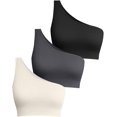 thumbnail image 1 of SURJDE Women's 3 Piece Medium Support Crop Top One Shoulder Ribbed Seamless Removable Cups Workout Exercise Sport Bra, 1 of 4