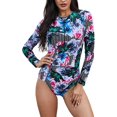 thumbnail image 1 of Women's Rashguard Long Sleeve Zip Floral Print One Piece Swimsuit Swimwear Bathing Suits, 1 of 6