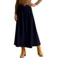 thumbnail image 2 of High Waist Pleated Maxi Skirt with Belt for Women A Line Long Skirt Flared Hem Casual Loose Fit Flowy Skirt, 2 of 4