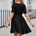 thumbnail image 3 of SWSMCLT Women's Midi Dress Casual Dresses Summer Ruffle Swing Dress Cute Ruched Puff Sleeve Short Sleeve Black Medium, 3 of 4