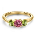 thumbnail image 3 of Gem Stone King 18K Yellow Gold Plated Silver Pink Tourmaline and Green Peridot Engagement Ring for Women | 1.12 Cttw | Round 5MM | Gemstone October Birthstone | Size 8, 3 of 6
