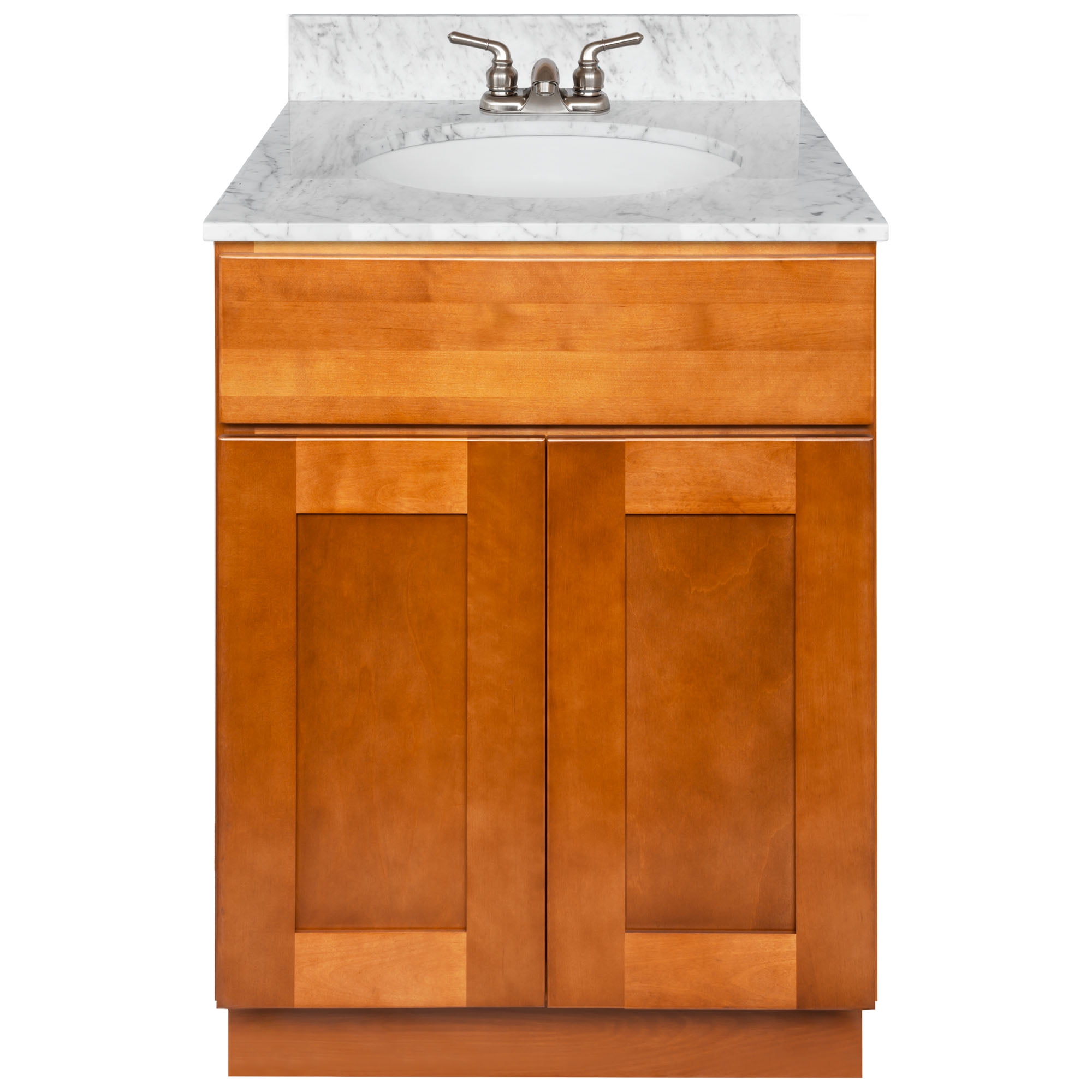 Brown Bathroom Vanity 24", Cara White Marble Top, Faucet LB3B
