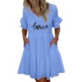 thumbnail image 2 of Robes Robe d'Été Décontractée à Imprimé Floral pour Femmes Manches Courtes Col en V avec Poches Robe d'Été Bleue S, 2 of 5