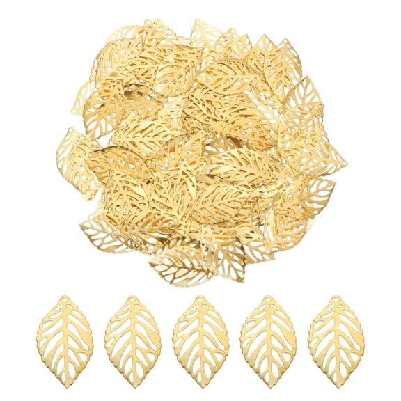 Uxcell 200Pcs Gold Hollow Leaf Ornaments Pendant, Metal Leaves Crafts for DIY Earring