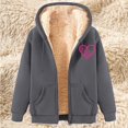 thumbnail image 2 of QATAINLAV Hoy Oferta Flash Hoodies for Women Sherpa Lined Jacket Winter Fleece Warm Long Sleeve Coats Trendy Heart Graphic Zip Up Sweatshirt with Pockets Dark Gray L, 2 of 5