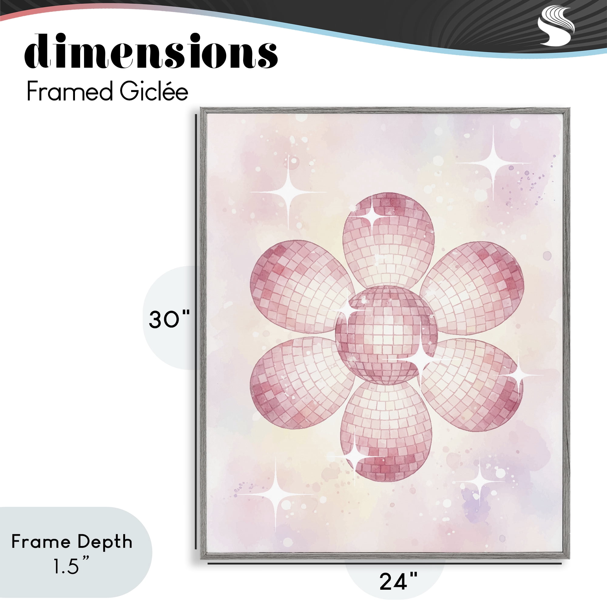 Stupell Industries Dreamy Pink Disco Ball Flower Gray Framed Giclee Art, design by Lil' Rue