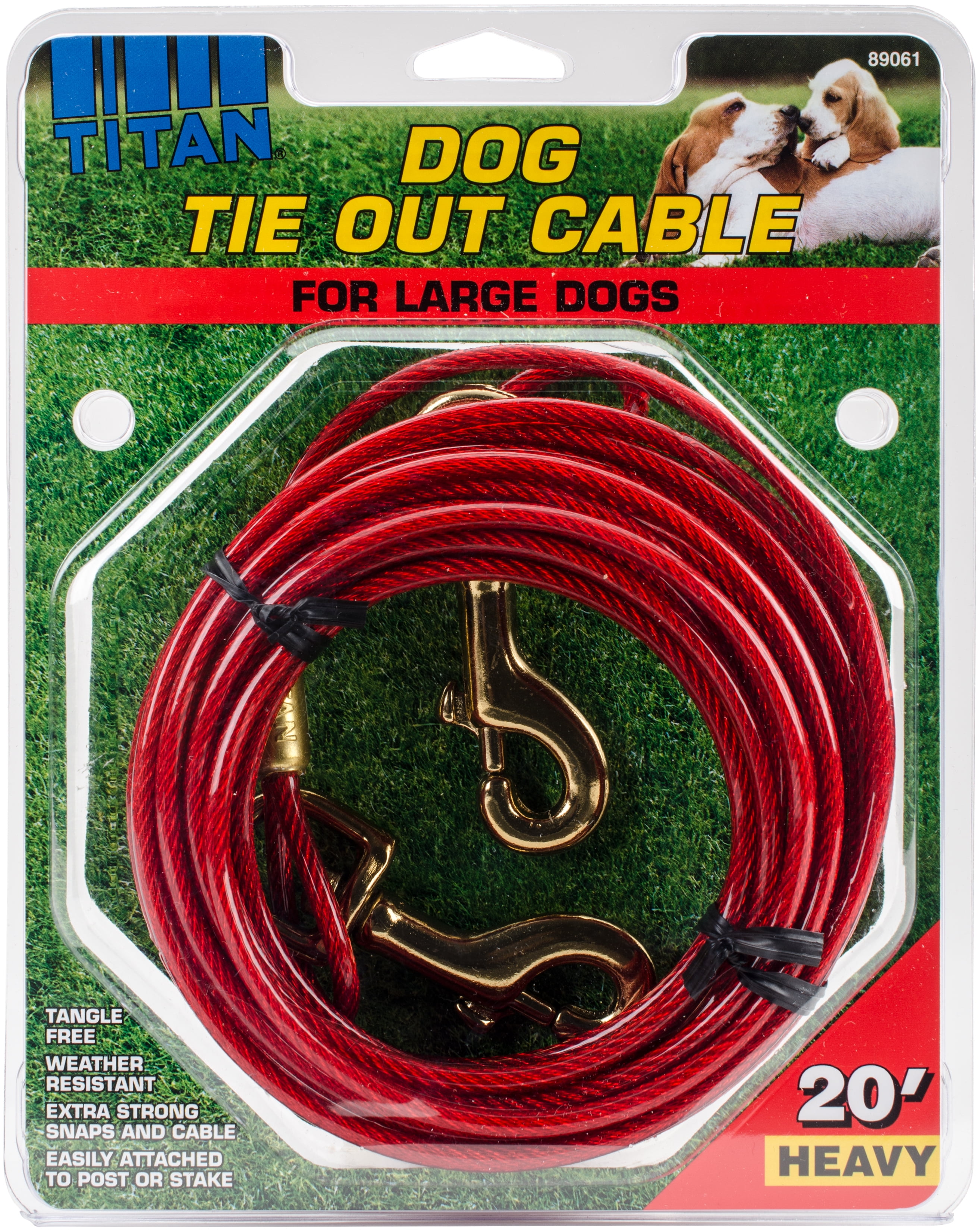 Titan Heavy 20' Dog Tie Out Cable W/Brass Plated SnapsRed Walmart Canada