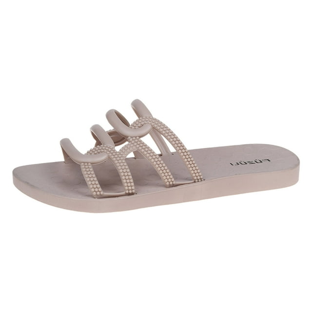 IUJSOY Women's Open Toe Flat Beach Summer Sandals Slip on Water Resistant Strappy Slides Shoes