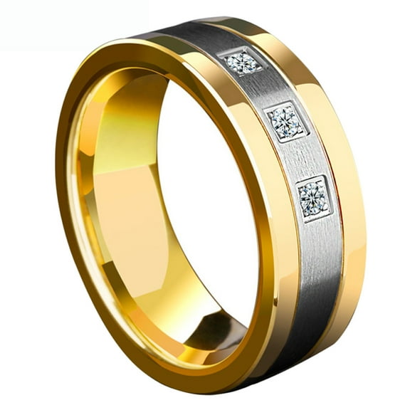 Yellow Gold Plated Matte 8mm AAA CZ Titanium Steel Mens Ring Men Wedding Band Man Ring