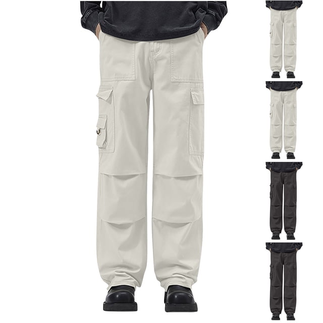 Styesk Men's Pants Men's Solid Color Pocket Work Pants Straight Leg Pants