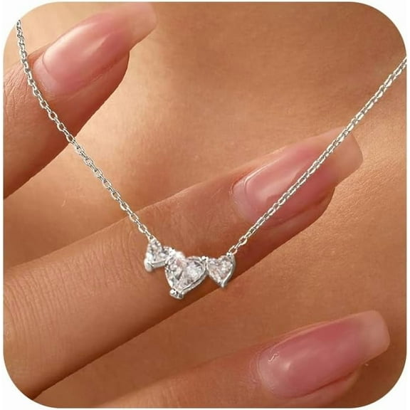 925 Sterling Silver Triple Zircon Heart Pendant Necklace for Women Infinity Love Symbol Choker Hypoallergenic Platinum Plated Jewelry to Mom Daughter Wife Christmas Wedding Gift