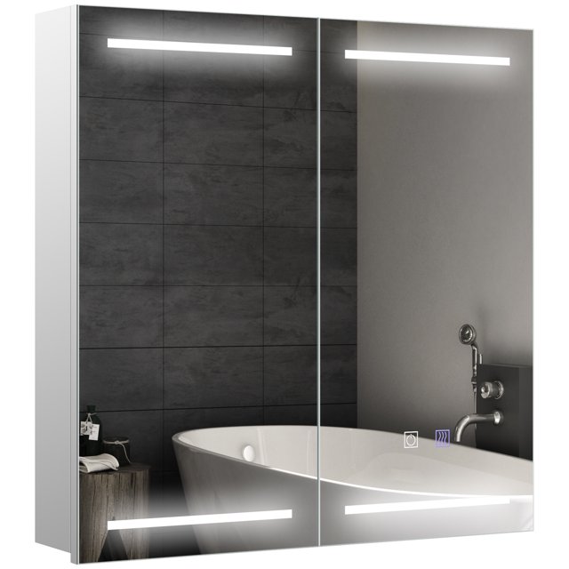 HOMCOM Armoire à Miroir de Salle de Bain avec Lumières, Interrupteur Tactile Intelligent, Anti-Buée