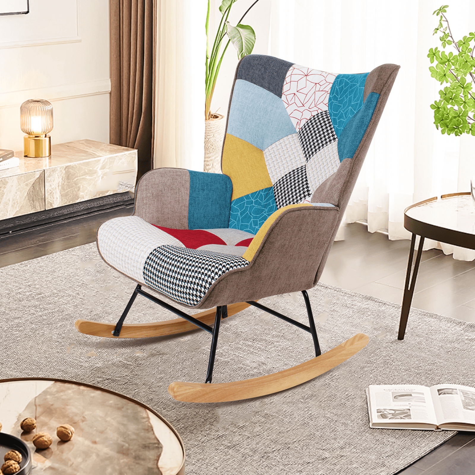 Hforesty Accent Rocking Chair, Boho Design Nursery Glider Rocker with