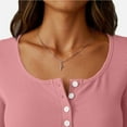 thumbnail image 5 of WTOBBY Women's Solid Color U-Neck Pullover Long Sleeve Slim Fit Top, Casual Layering Tee with Button Accent, Comfort Stretch Fabric for Base Wear,Pink L, 5 of 6