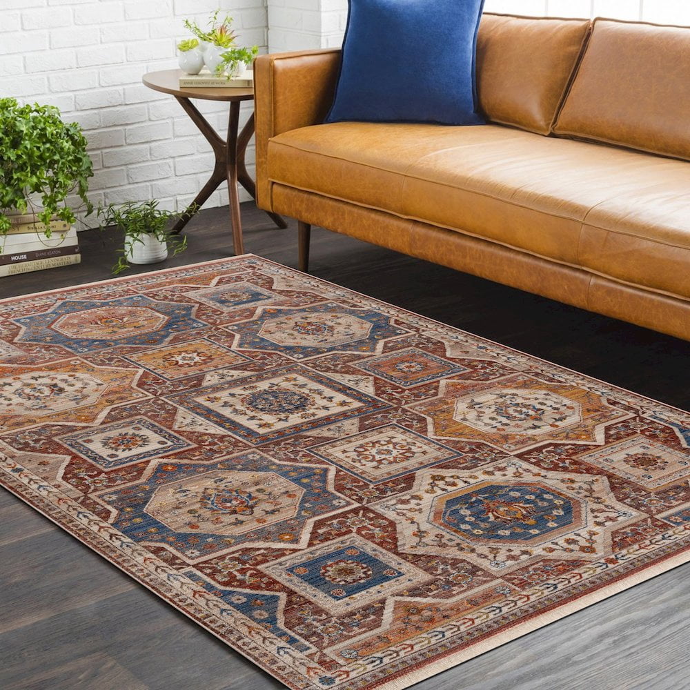 LR Home Holi Durable Performance Area Rug Indoor in Red/Ivory, 9' x 12'