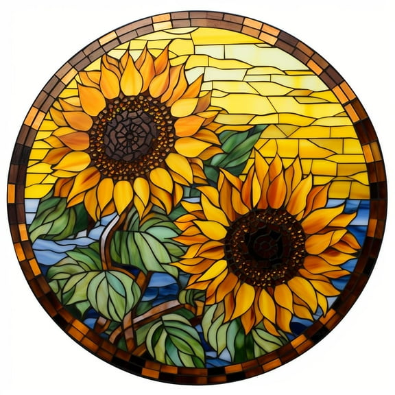 DIY Stamped Cross Stitch Kits Stained Glass Yellow Sunflowers for Beginners Easy 11CT Needlepoint Embroidery Counted Cross Stitch Kits Art Craft Wall Decoration and Gift 35x35cm