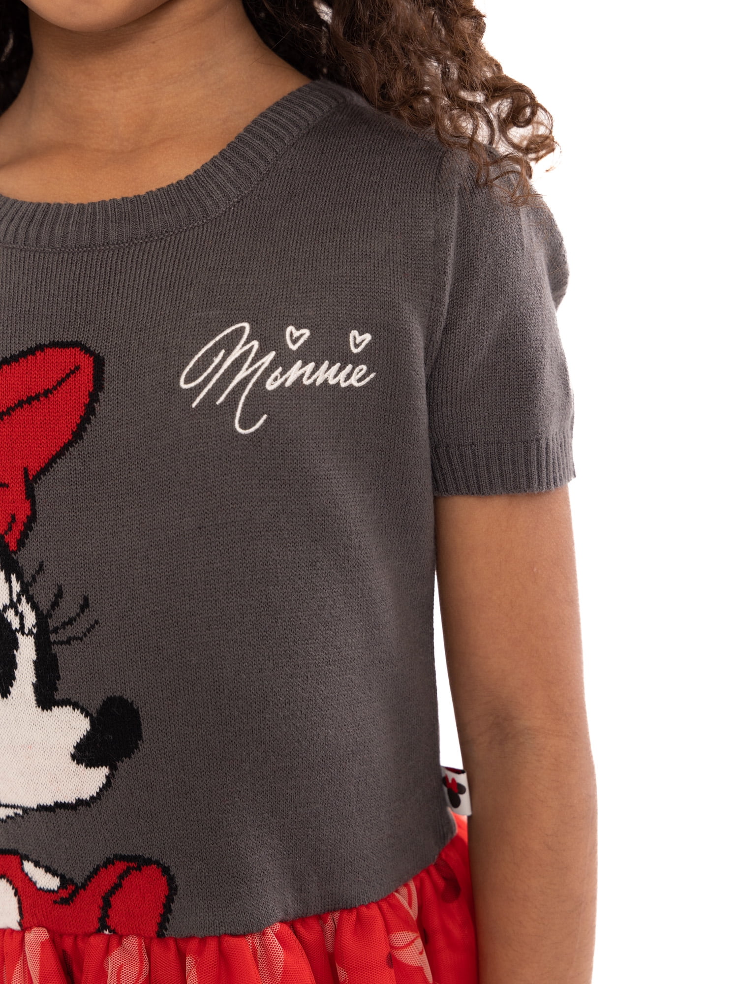 Minnie Mouse Girls Sweater Top Dress with Mesh Skirt, Sizes 4-16