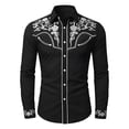 thumbnail image 2 of Men Western Shirts Embroidered Cowboy Long Sleeve Button Collar Shirt Regular Fit Business Casual Blouse With Floral Design Black S, 2 of 4