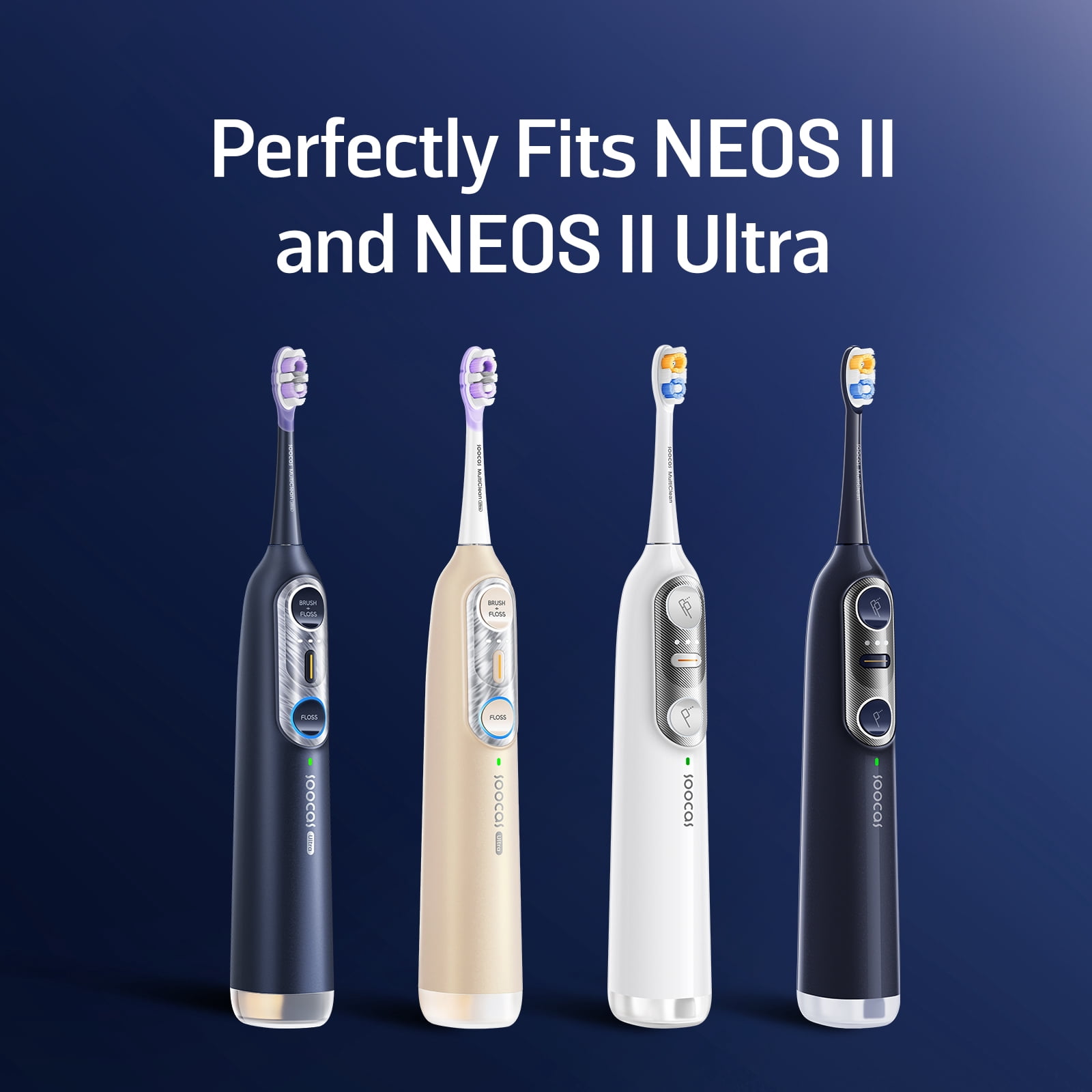 Soocas Multiclean Ultra Clean Electric Toothbrush Replacement Heads, Compatible with both NEOS II and NEOS II Ultra, 2 Brush Heads, White