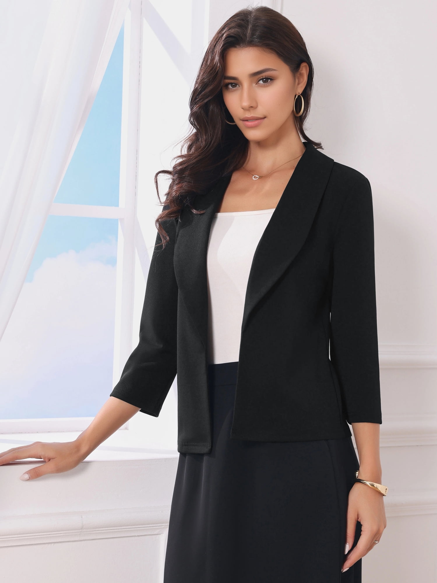 DARING DIVA Women's Open Front Lightweight Cardigan Shawl Collar Blazer S Black