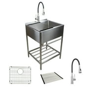 Transolid 25 in. x 22 in. Farmhouse Laundry Sink with Wash Stand in Brushed Satin