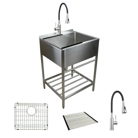 Transolid 25 in. x 22 in. Farmhouse Laundry Sink with Wash Stand in Brushed Satin