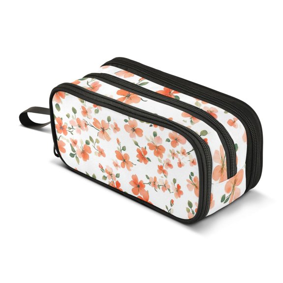 FORMRS Pencil Case with 3 Compartments Zipper Pouch, Elementary School Level and up, Small Floral Blooms