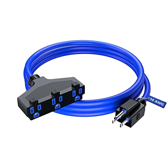 Maximm 3 ft 14 AWG SJTW 3-Outlet Extension Cord, Indoor/Outdoor Grounded Power Cable, Blue