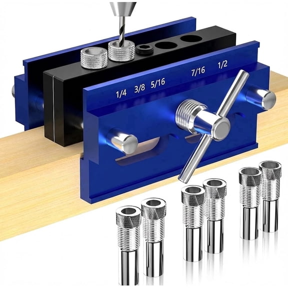 Premium Woodworking Dowel Jig Kit, Adjustable Self Centering Drill Guide with 6 Bushings for Straight Holes – Durable Aluminum Alloy Dowel Drill Guide