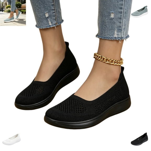 YOUYEDIAN Loafers for Women Fashion Knit Mesh Versatile Comfy Soft Slip On Platform Flats Casual Round Toe Breathable Sport Outdoor Walking Shoes