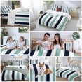 thumbnail image 6 of Turquoise Navy Blue Striped Queen Duvet Cover Set, Modern 4 Piece Microfiber Bedding Set with Zipper Closure, Bed Sheet and 2 Pillow Shams, Soft Bedding Cover, 6 of 9