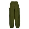 thumbnail image 4 of WCMZJ Womens Linen Wide Leg Pants Casual Loose Drawstring Summer Beach Travel Vacation Palazzo Harem Pants with Pockets Army Green M, 4 of 8