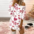 thumbnail image 2 of Honeeladyy Discount Women's colorful Love Printed Pullover Long Sleeve Crewneck Loose Top Casual Comfy Mini Dress Valentine's Day Gift Dress, 2 of 5