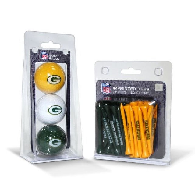 Pelotas de golf con el logotipo de los Green Bay Packers de la NFL (3 unidades) y tees de golf de regulación de 2-3/4" (50 unidades), multicolor