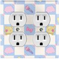 thumbnail image 1 of Metal Light Switch Wall Plate Outlet Cover (Blue White Toy Chest Crate Box Star Check Pattern - Double Duplex), 1 of 2