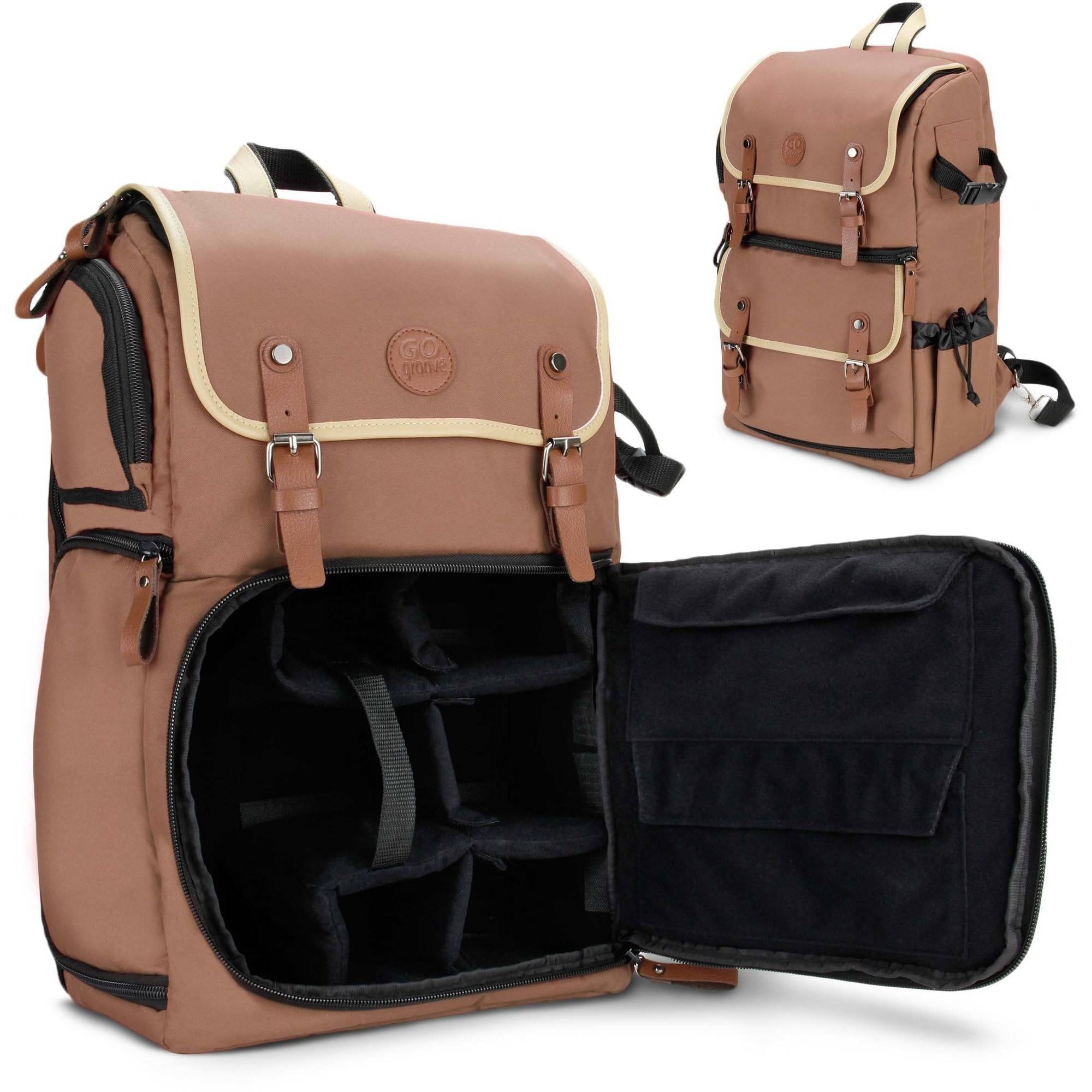GOgroove Fullsize DSLR Camera Backpack Case (Tan) for Photography and