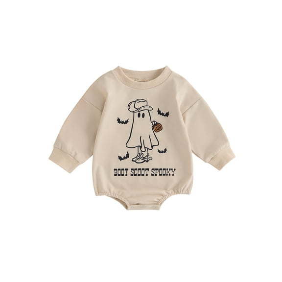 Hirigin Infant Baby Boy Girl Halloween Outfit Ghost Print Sweatshirt Bubble Romper Oversized Sweater Bodysuit 0 3 6 12 18 Months Fall Winter Clothes