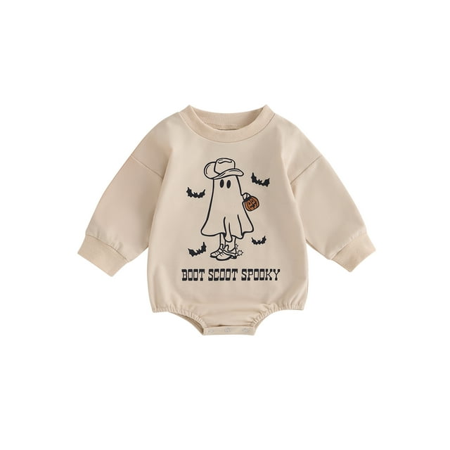 xiaxaixu Barboteuse d'Halloween pour Bébé à Manches Longues à Col Rond Justaucorps à Imprimé Ghost Vêtements d'Automne pour Nouveau-Né