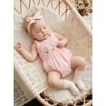 thumbnail image 3 of BemeyourBBs Newborn Baby Girl Summer Clothes Smocked Bubble Romper One Piece Outfit 0 3 6 12 18 Months Strap Sleeveless Ice Cream Embroidery Plaid Gingham Bodysuit with Bow Hairband, 3 of 9