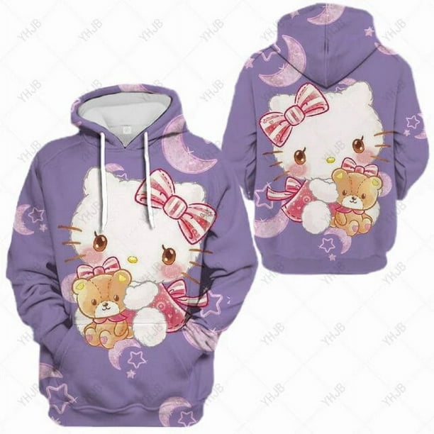 Sweat à capuche imprimé dessin animé Hello Kitty pour femme sweat