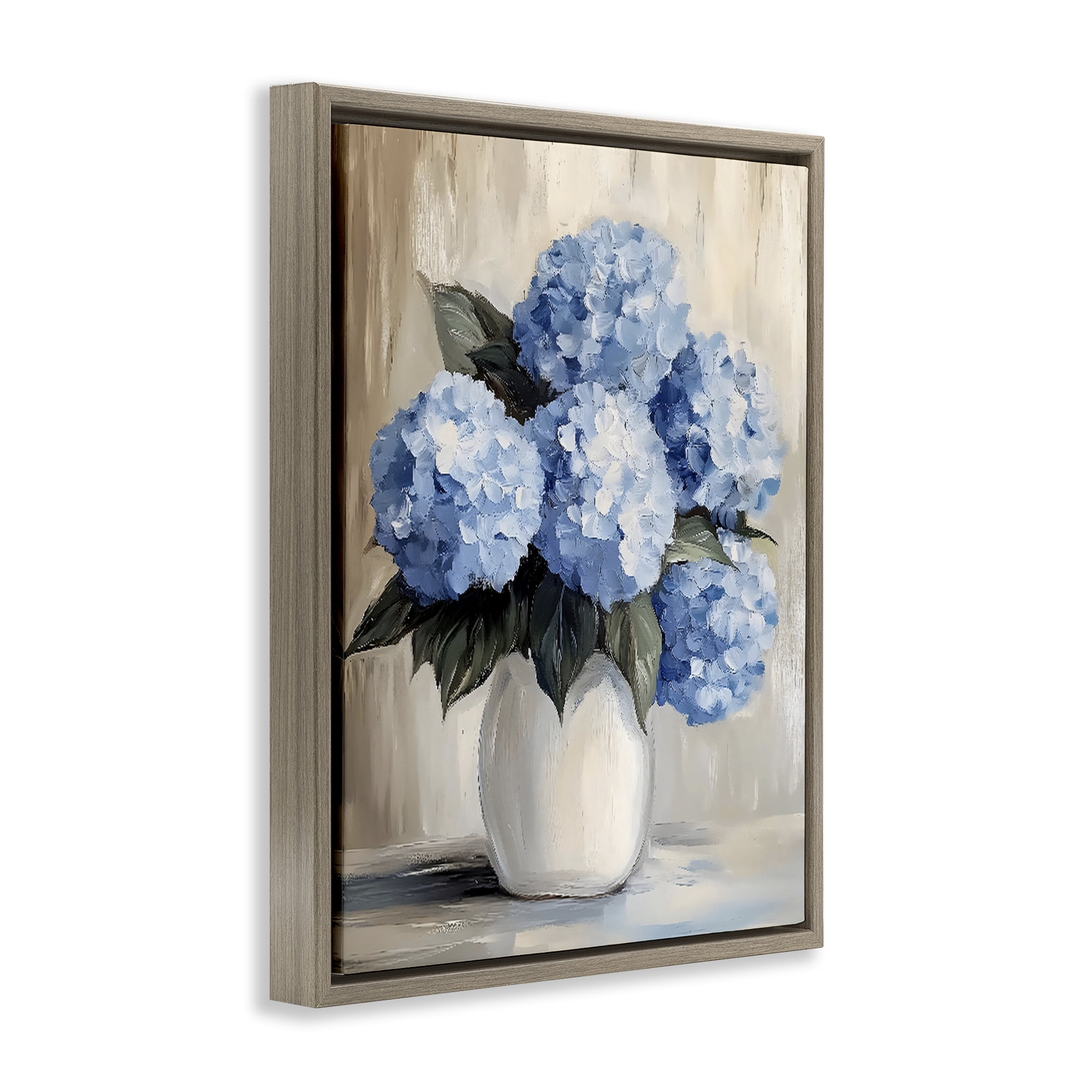Stupell Industries Painted Hydrangeas in White Vase Brown Framed Floater Canvas Wall Art, design by Creative Studio
