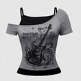 thumbnail image 2 of T Shirts for Women Short Sleeved Novelty Graphic Print Off Shoulder 2 in 1 Tops Summer Casual Classic Fit Outfits Blouses, 2 of 4