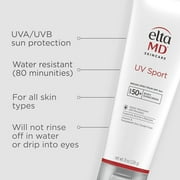 EltaMD UV Sport Sunscreen Lotion SPF 50 - Face Sunscreen SPF 50, Body, Water & Sweat Resistant, Oil-Free Zinc Oxide Formula, Size: 3 Ounce (Pack of 1)